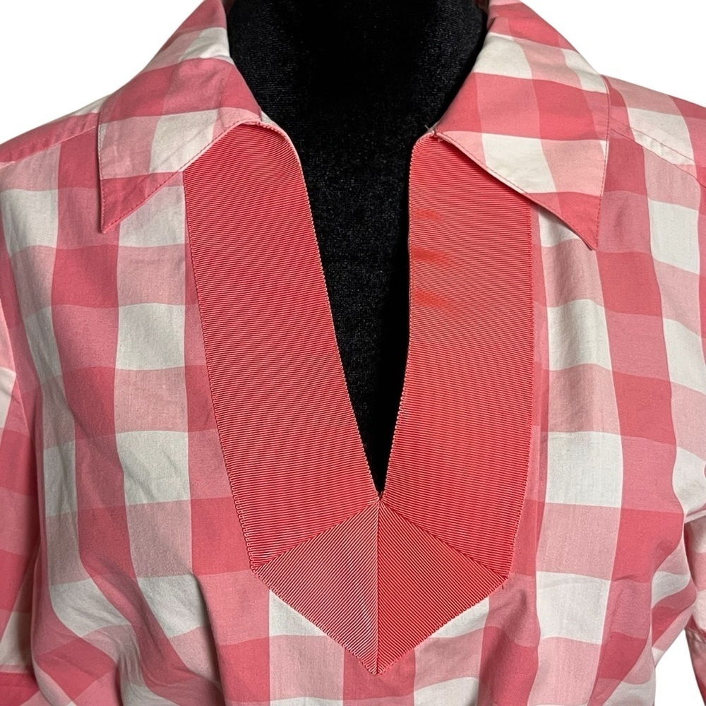 Vineyard Vines Pink White Gingham Grosgrain Ribbon Cotton Dress — Size 8 - Picture 4 of 11